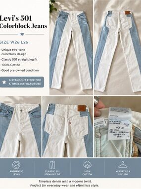Levi's Two-Tone Colorblock 501 Straight Jeans - White & Light Blue